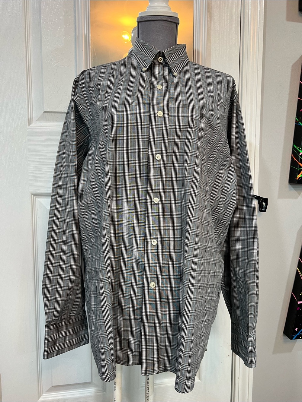 Chaps Men's Black and Gray Plaid Button-Down Dress Shirt